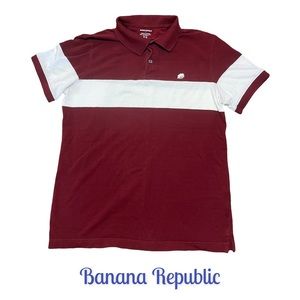 BANANA REPUBLIC Medium Red with White Stripe Polo Shirt